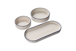 Hermia MCH09211 Juego de Desayuno en Cerámica Color Azul y Blanco para 6 Personas con Platos, Fuentes y Boles